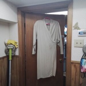 Beige Long Sleeve Wrap Dress